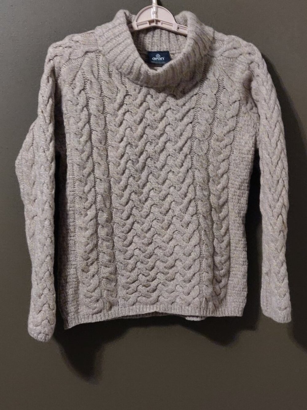 Aran Woollen Mills Oatmeal Chunky Fisherman Cowl Neck Sweater Women's MEDIUM